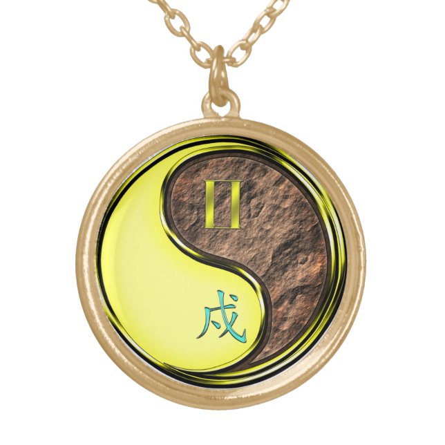 Gemini & Earth Dog Gold Plated Necklace (Front)