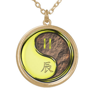 Gemini & Earth Dragon Gold Plated Necklace