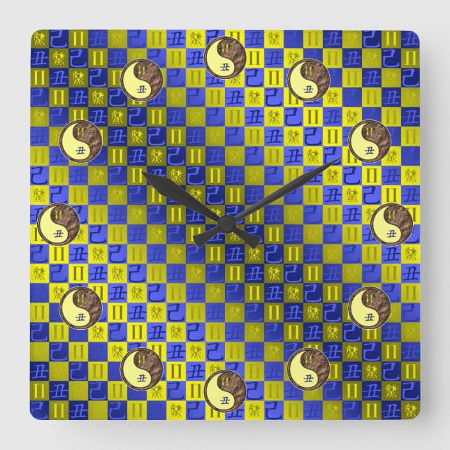 Gemini & Earth Ox Square Wall Clock (Front)