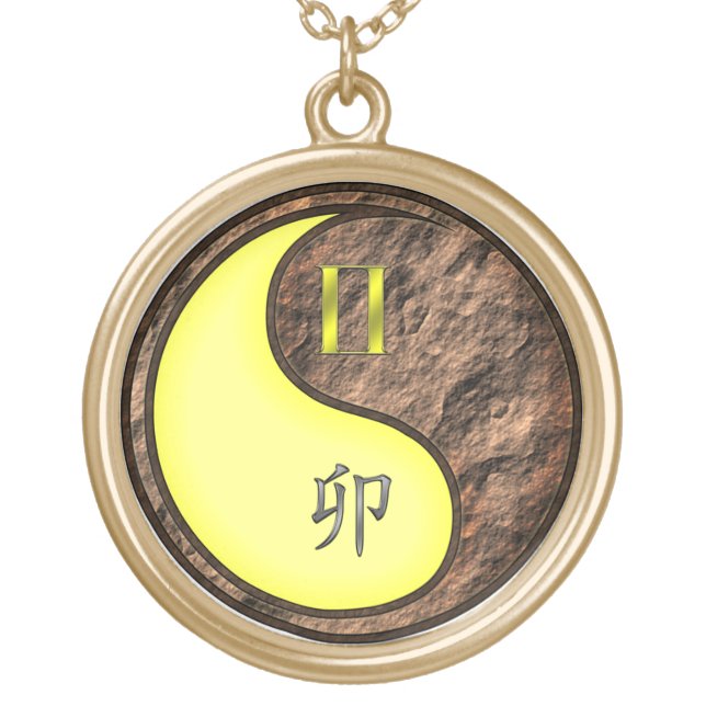 Gemini & Earth Rabbit Gold Plated Necklace (Front)