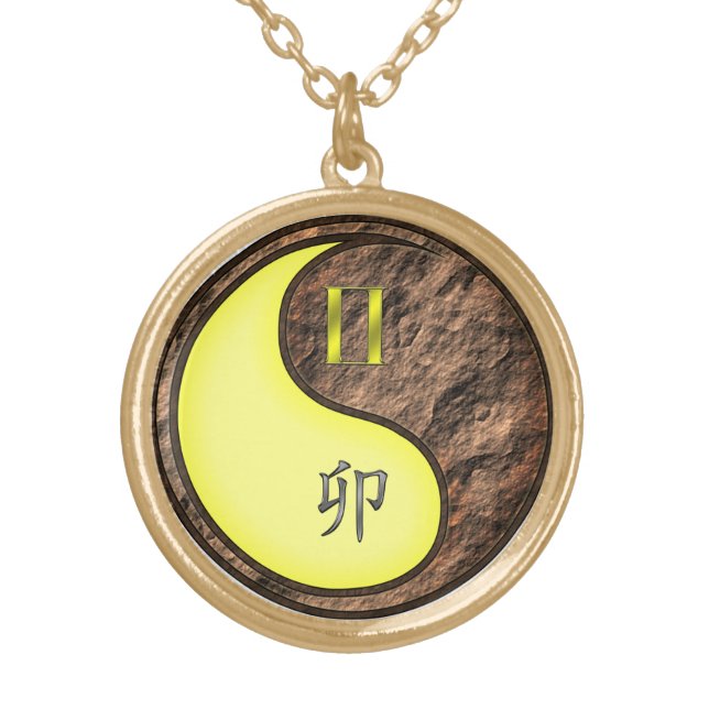Gemini & Earth Rabbit Gold Plated Necklace (Front)