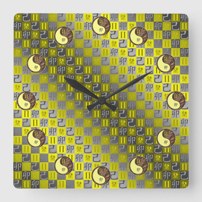 Gemini & Earth Rabbit Square Wall Clock (Front)