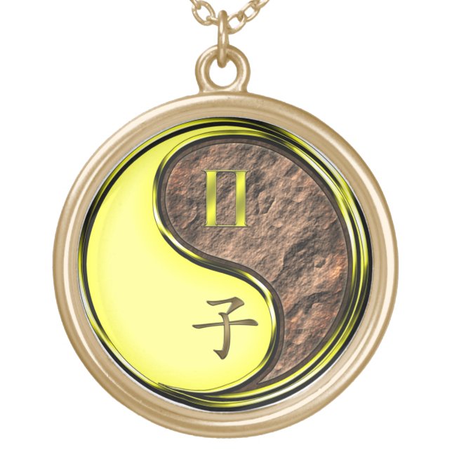 Gemini & Earth Rat Gold Plated Necklace (Front)