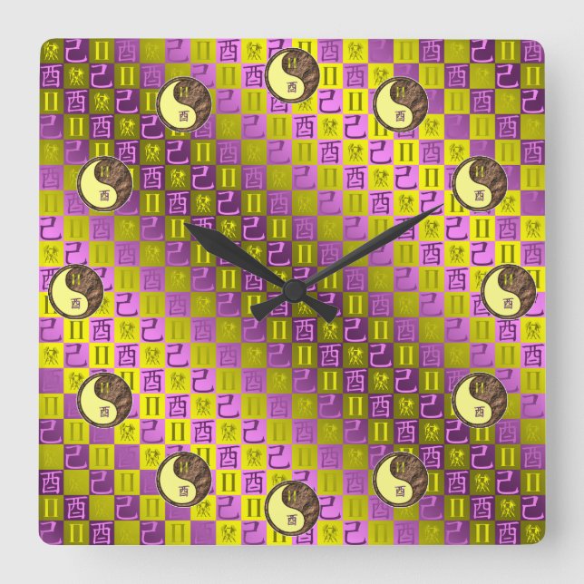 Gemini & Earth Rooster Square Wall Clock (Front)