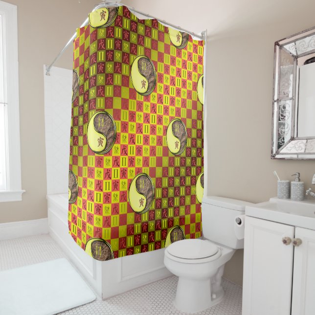 Gemini & Earth Tiger Shower Curtain (In Situ)