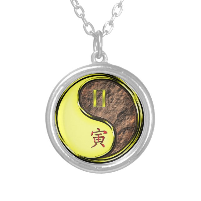 Gemini & Earth Tiger Silver Plated Necklace (Front)
