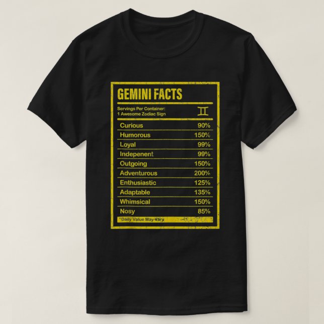 Gemini Facts Apparel For Men And Women Funny Zodia T-Shirt (Design Front)