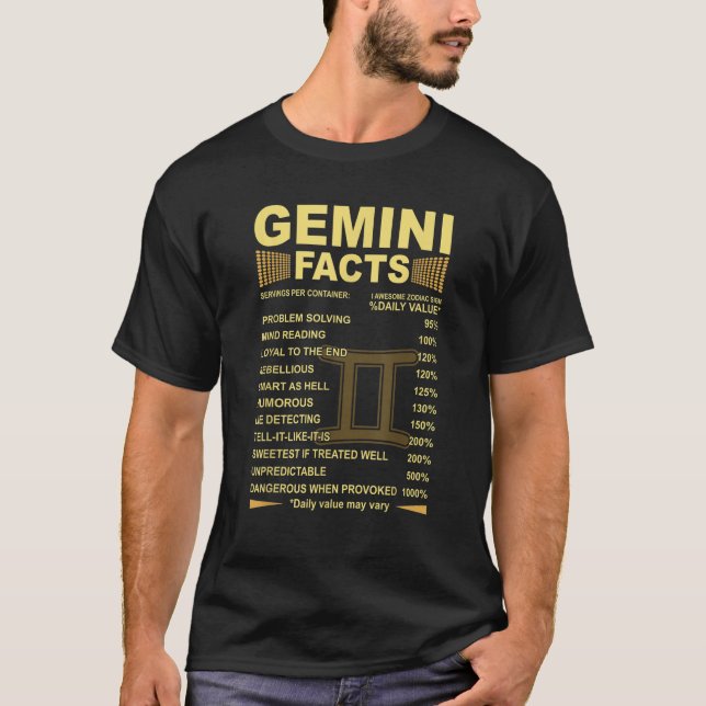 Gemini Facts Zodiac Funny Gemini Birthday Gift Tee (Front)