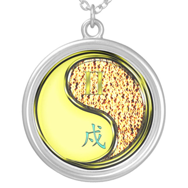 Gemini & Fire Dog Silver Plated Necklace (Front)