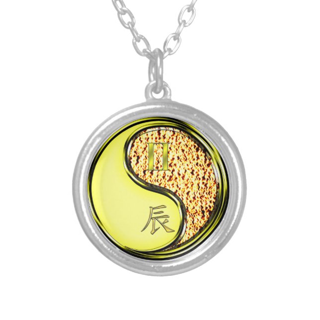 Gemini & Fire Dragon Silver Plated Necklace (Front)