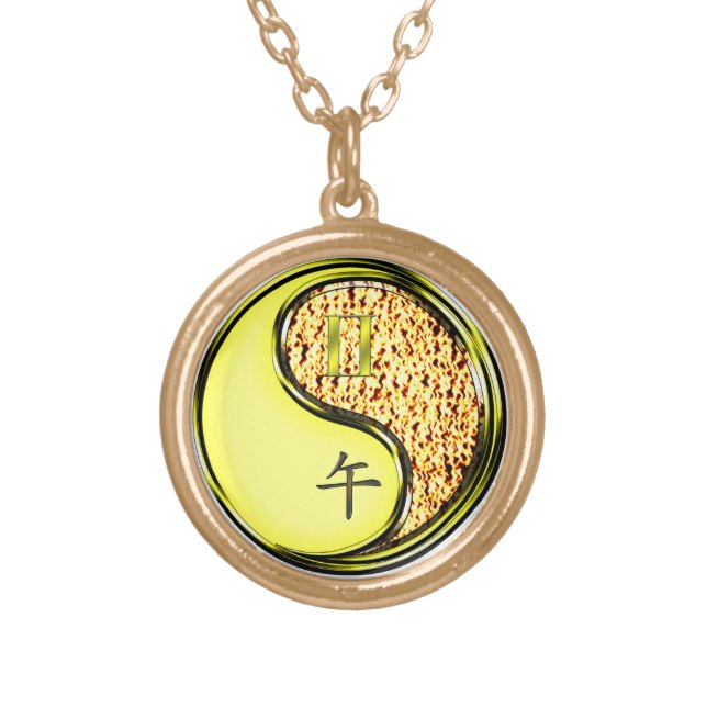 Gemini & Fire Horse Gold Plated Necklace (Front)