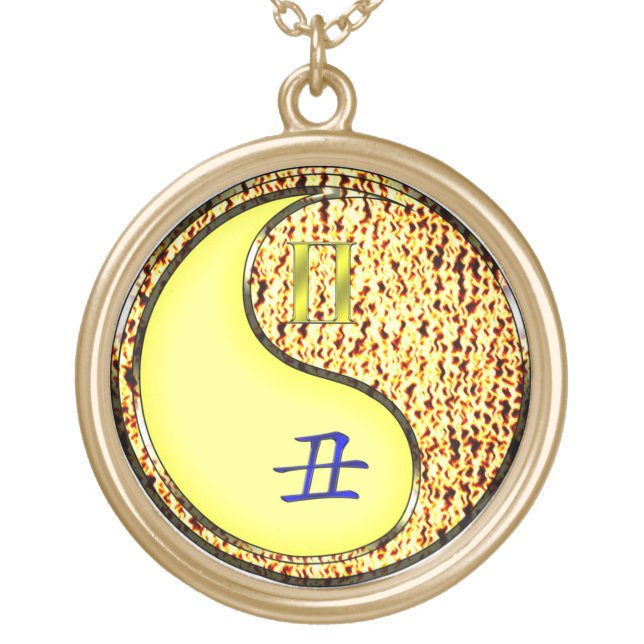 Gemini & Fire Ox Gold Plated Necklace (Front)