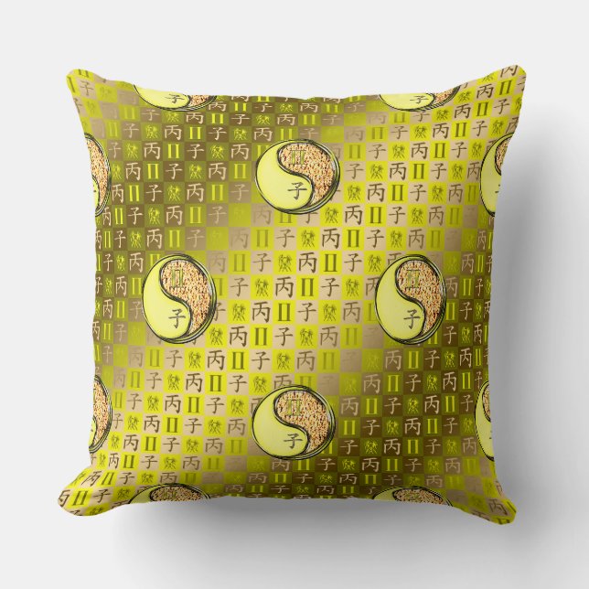Gemini & Fire Rat Throw Pillow (Front)