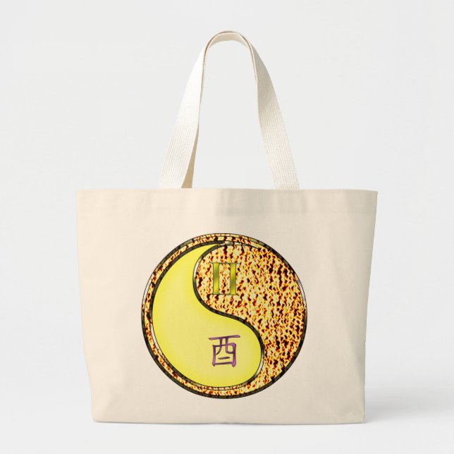 Gemini & Fire Rooster Large Tote Bag (Front)