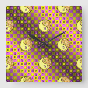 Gemini & Fire Rooster Square Wall Clock