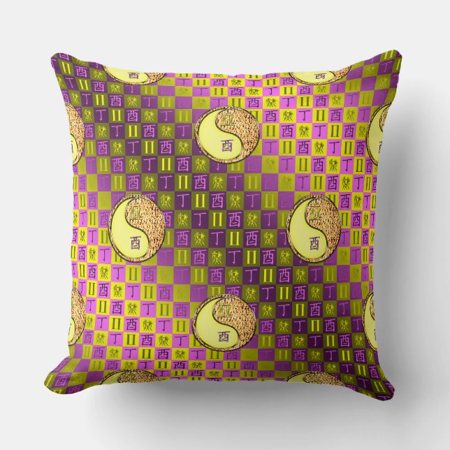 Gemini & Fire Rooster Throw Pillow (Front)