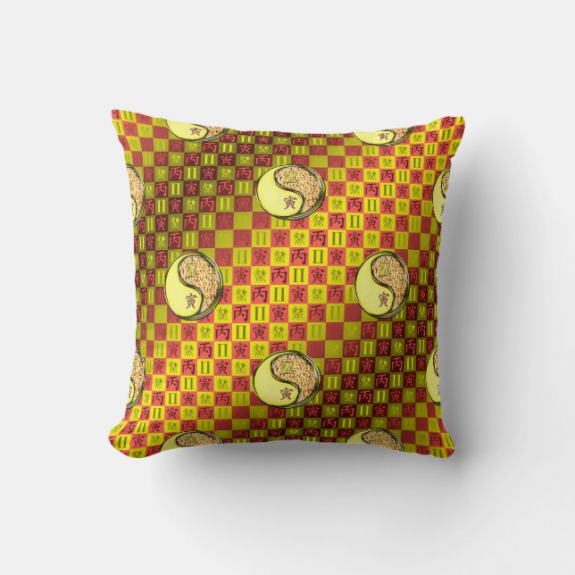 Gemini & Fire Tiger Throw Pillow (Front)