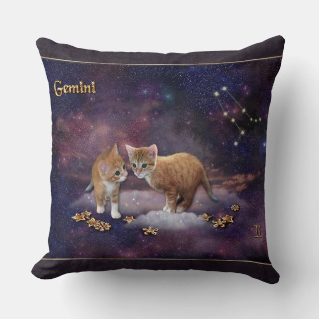 Gemini for Cat Lovers Throw Pillow (Front)