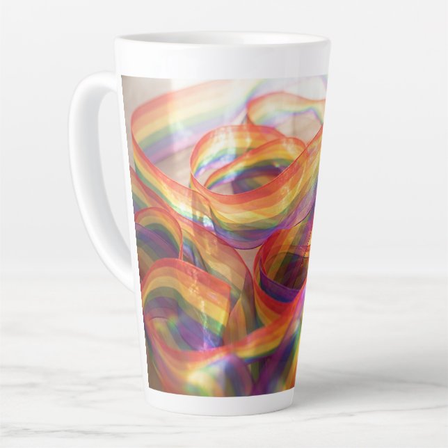 Gemini generated cascading sheer rainbow ribbon  latte mug (Left Angle)