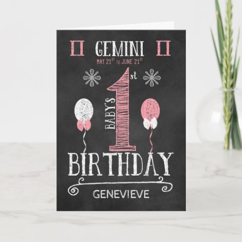 GEMINI Girl 1st Birthday Born May 21 to June 21 Card