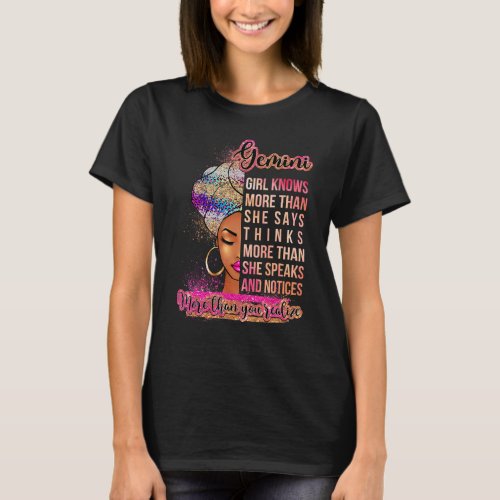 Gemini Girl Afro Melanin Queen Birthday  For Black T_Shirt