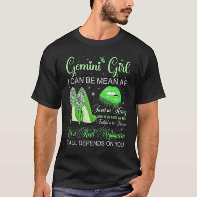 Gemini Girl Birthday High Heels Dripping Lips Butt T-Shirt (Front)