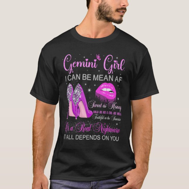 Gemini Girl Birthday High Heels Dripping Lips Butt T-Shirt (Front)