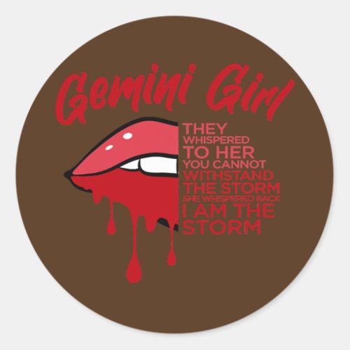 Gemini Girl I Am The Storm Cute Funny Zodiac Sign Classic Round Sticker