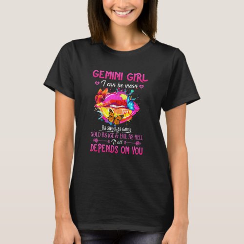 Gemini Girl Lips May June Queen Birthday Zodiac Wo T_Shirt