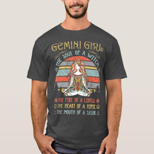 Gemini Girl The Soul Of A Witch Vintage Birthday T_Shirt