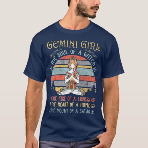 Gemini Girl The Soul Of A Witch Vintage Birthday T_Shirt