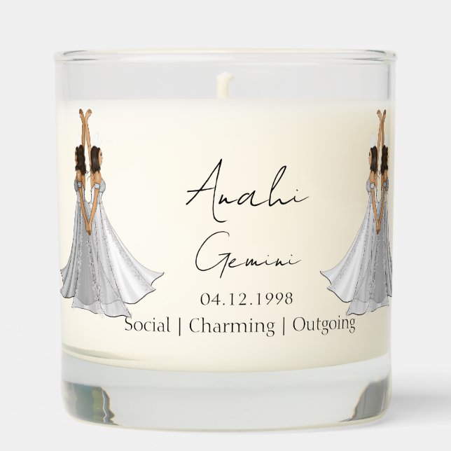 Gemini Goddess with Red Crab Custom Name Scented Candle (Front)