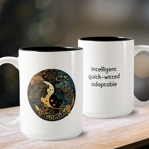 Gemini Gold and Black Watercolor Zodiac Two_Tone Coffee Mug