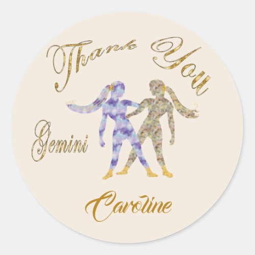Gemini Gold Glitter Thank You Classic Round Sticker