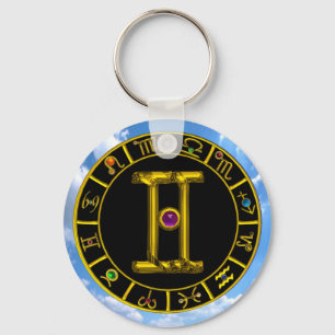 GEMINI GOLD ZODIAC BIRTHDAY JEWEL Astrology Chart Keychain