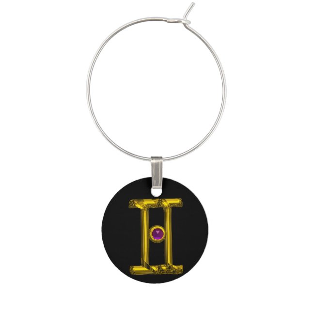 GEMINI GOLD ZODIAC BIRTHDAY JEWEL, Black Wine Charm (Front)