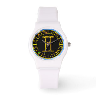 GEMINI GOLD ZODIAC BIRTHDAY JEWEL,Green ,Black Watch