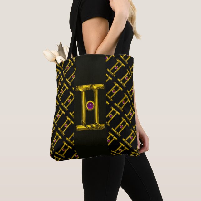 GEMINI GOLD ZODIAC BIRTHDAY  SIGN JEWEL TOTE BAG (Close Up)