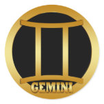 GEMINI GOLD ZODIAC SIGN CLASSIC ROUND STICKER
