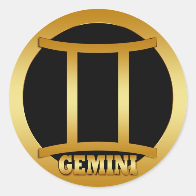 GEMINI GOLD ZODIAC SIGN CLASSIC ROUND STICKER (Front)