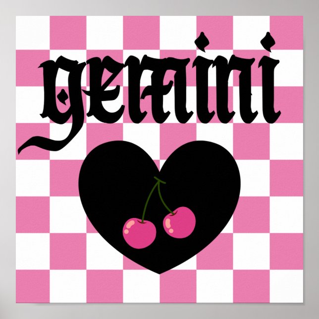 Gemini Gothic Aesthetic Checkered Cherry Art Poster (Front)
