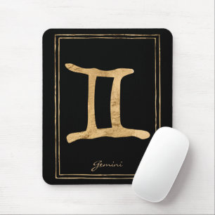 Gemini hammered gold stylized astrology symbol mouse pad