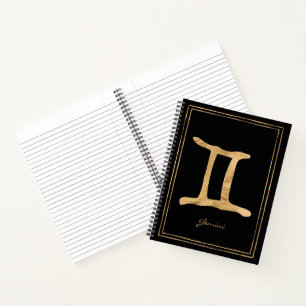 Gemini hammered gold stylized astrology symbol not notebook