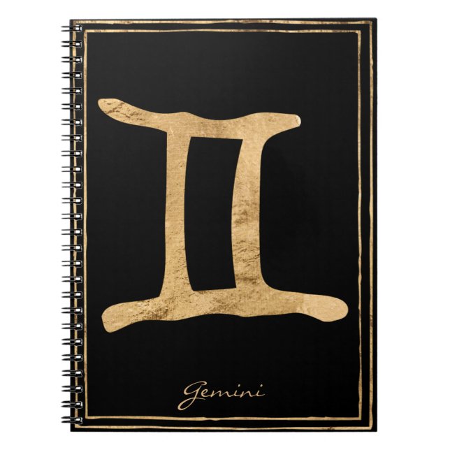 Gemini hammered gold stylized astrology symbol notebook (Front)