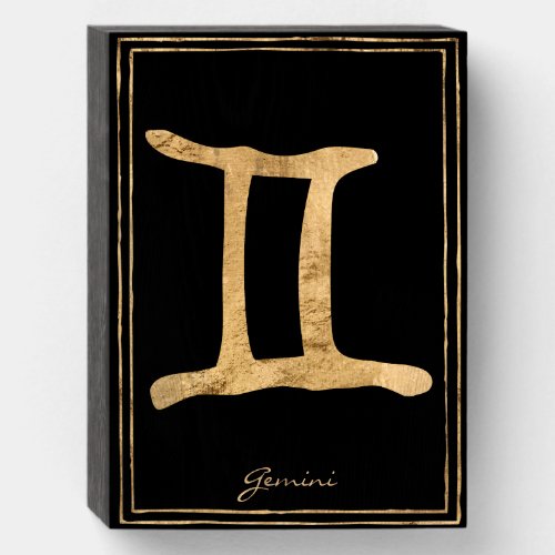 Gemini hammered gold stylized astrology symbol wooden box sign