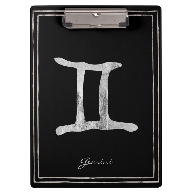 Gemini hammered silver stylized astrology symbol  clipboard (Front)
