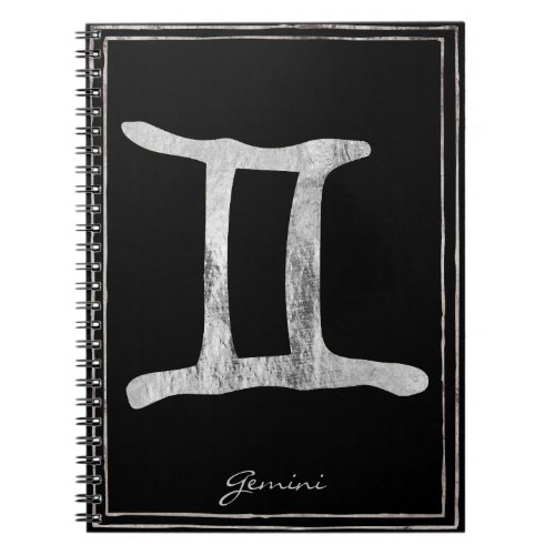 Gemini hammered silver stylized astrology symbol notebook