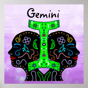 Gemini Hand Drawn Art Horoscope Sign