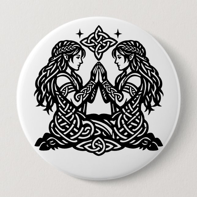 Gemini — Haunted Ink Zodiac Twins Button (Front)