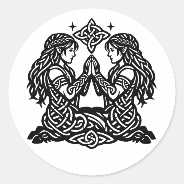 Gemini — Haunted Ink Zodiac Twins Classic Round Sticker (Front)